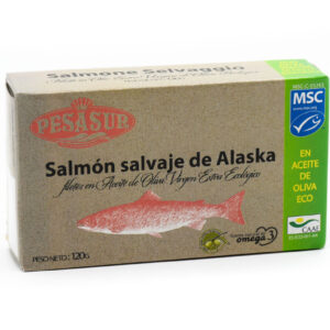 Filetes de Salmón salvaje de Alaska en Aceite de Oliva Vigen Extra Ecológico 120gr